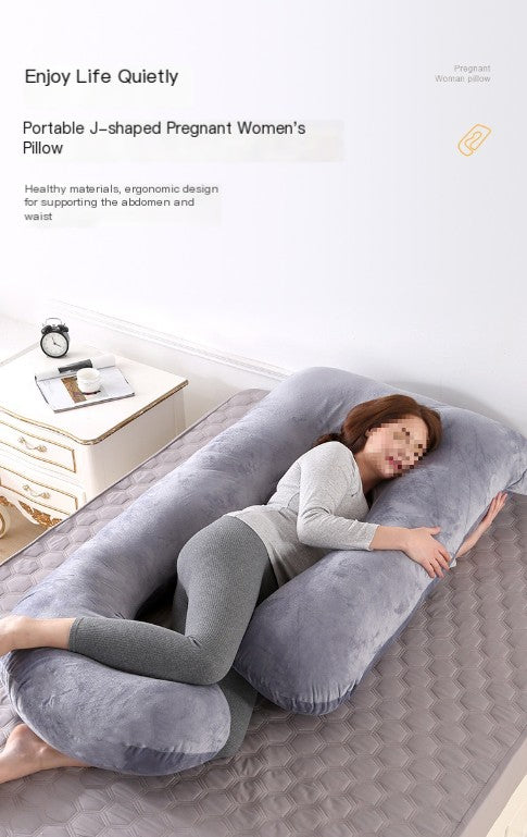J-Shaped Pregnancy Pillow | Full Body Support Maternity Pillow with Velvet Cover