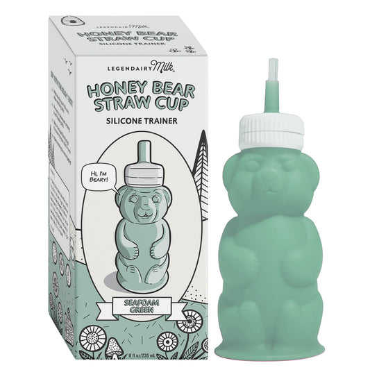 Green Honey Bear Baby Straw Cup 8 oz - Silicone Sippy for 4+ Months