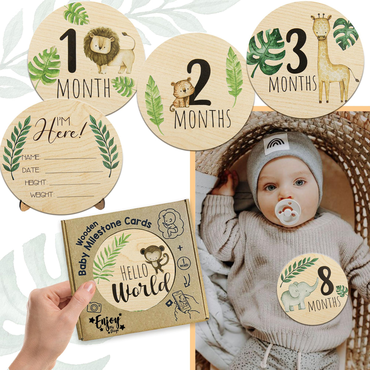 Safari-Themed Baby Milestone Wooden Cards